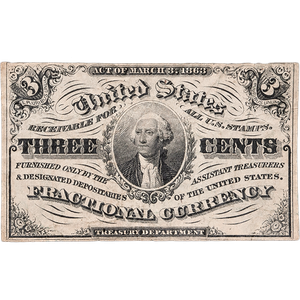 1864-1869 U.S. 3¢ Fractional Note, Light Background Main Image