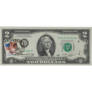 1976 $2 Federal Reserve Note 1st Day of Issue with Stamp - Cleveland Main Image