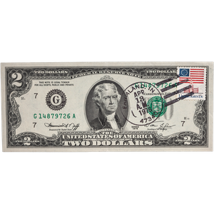 1976 $2 Federal Reserve Note 1st Day of Issue with Stamp, Chicago Main Image