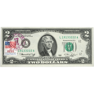 1976 $2 Federal Reserve Note 1st Day of Issue W/Stamp Main Image
