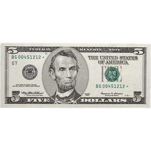 1999 $5 Federal Reserve Star Note, Choice Crisp Uncirculated Main Image