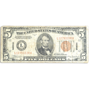 Series 1934 $5 Federal Reserve Note Hawaii VG Main Image