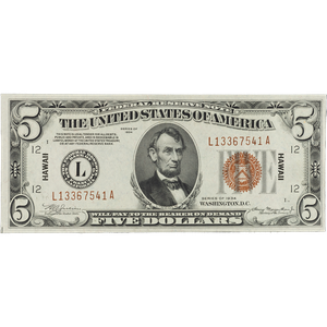 1934 $5 Federal Reserve Note, Hawaii Main Image