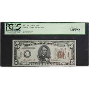1934 $5 Federal Reserve Note, Hawaii Main Image