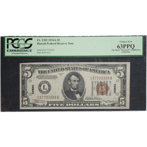 1934A $5 Federal Reserve Note, Hawaii Main Image