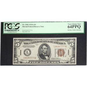1934A $5 Federal Reserve Note, Hawaii Main Image