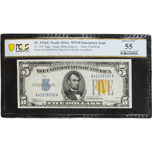 1934A WWII North Africa $5 Emergency Silver Certificate Note Main Image