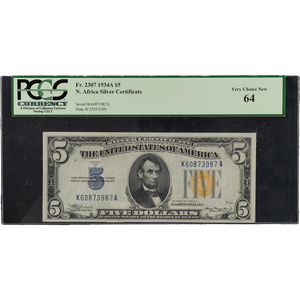1934A WWII North Africa $5 Emergency Silver Certificate Note Main Image
