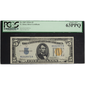 1934A WWII North Africa $5 Emergency Silver Certificate Note Main Image