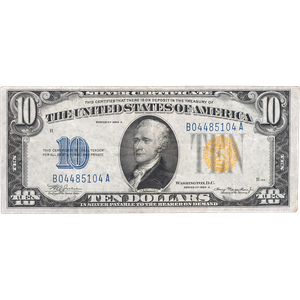 1934A $10 Silver Certificate, Yellow Seal Main Image