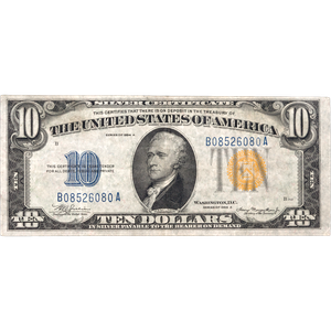 1934A $10 Silver Certificate, Yellow Seal Main Image