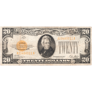 1928 $20 Gold Certificate Main Image