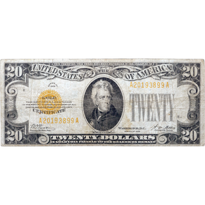 1928 $20 Gold Certificate VG Main Image