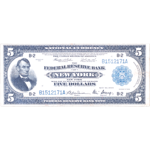 1918 $5 Federal Res Bank Note Lg Sz G/VG Main Image