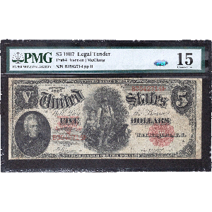 1907 $5 Legal Tender Note Lg Sz PMG F15 Main Image
