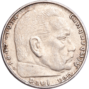 1936-1939 Germany Silver 2 Reichsmark Main Image