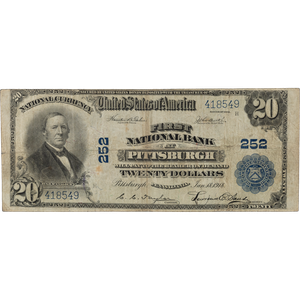 1902 $20 National Bank Note, 3rd Issue, Pittsburgh PA Main Image