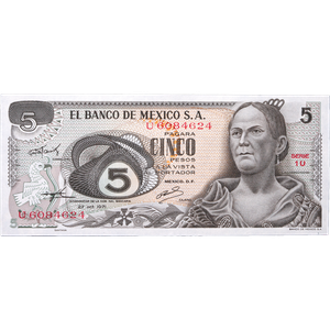 1969-72 Mexico 5 Pesos UNC Main Image
