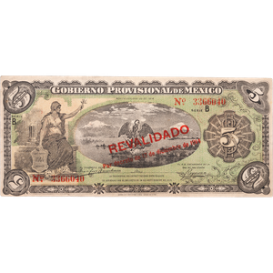 1914 Mexico 5 Pesos "Revalidado" Note Main Image