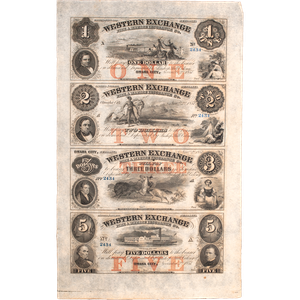 1857 Uncut Sheet of Western Exchange Obsolete Notes Main Image