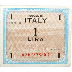 1943-1944 Allied Military Currency, Italy 1 Lire Main Image