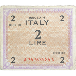 1943-1944 Allied Military Currency, Italy 2 Lire Main Image