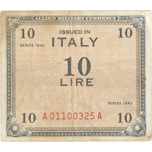1943-1944 Allied Military Currency Italy 10 Lire Main Image