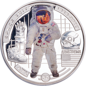 2019 Solomon Island Silver Plated Half Dollar Astronaut Suit Moon Landing Main Image