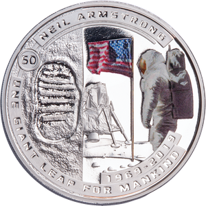 2019 Solomon Island Silver Plated Half Dollar Neil Armstrong Moon