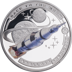 2019 Solomon Island Apollo 11 Saturn Rocket Moon Landing Silver-Plated Half Dollar Main Image