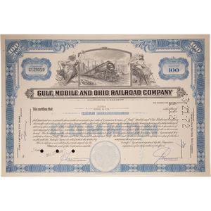 1940-1970s Golf, Mobile & Ohio Railroad Company Stock with History Page Main Image
