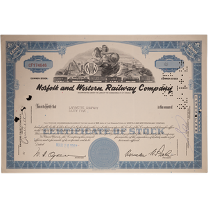 1950-1970s Norfolk & Western Railway Company Stock with History Page Main Image