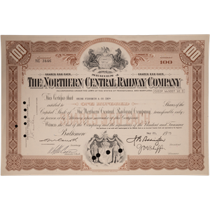 1940-1970's Northern Central Railway Company Stock with History Page Main Image