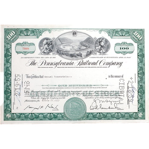 1950-1960's Pennsylvania Railroad Stock with History Page Main Image