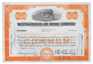 1950's Westinghouse Air Brake Company Stock with History Page Main Image