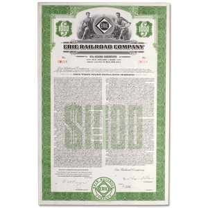 1955 Erie Railroad Company Bond with History Page Main Image
