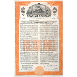 1945 Reading Company $1,000 Bond-Orange with History Page Main Image