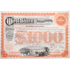 1920-1960's West Shore Railroad Company Bond with History Page Main Image