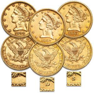 1895-1908 PDS $5 Gold Liberty Head Half Eagle Set Main Image