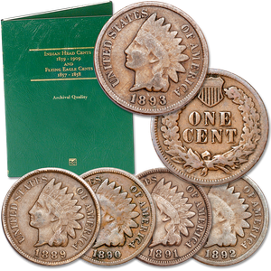 1889-1893 5 Consecutive Indian Head Cents with Free Folder Main Image