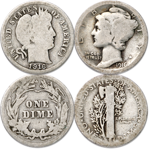 1916 Barber & Mercury Dime Transition Set Main Image