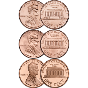 2007 PDS Lincoln Cent Set (3 Coins), Uncirculated/Proof Main Image