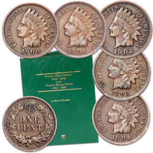 1900-1904 Five Consecutive Indian Head Cents with Folder Main Image