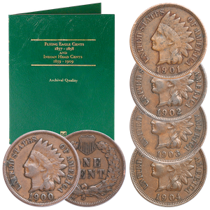 1900-1904 Five Consecutive Indian Head Cents with Folder Main Image