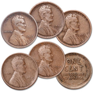 1916-1920 Five Consecutive "S" Mint Lincoln Wheat Cents Main Image