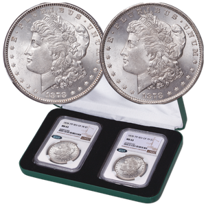 1878 7 Tail Feather 2nd & 3rd Reverse Morgan Dollar Set in Display Case Main Image