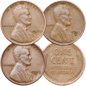 1929 PDS Lincoln Head Cent Set, Circulated Main Image