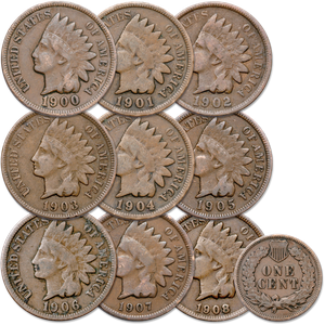 1900-1908 9 Consecutive Indian Head Cents Main Image