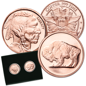 Set of Two 1 oz. Copper Rounds - Buffalo & Indian Main Image