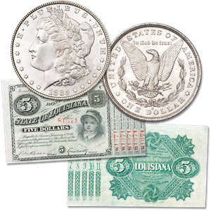1880's State of LA Bond & 1885-O Morgan Dollar Main Image